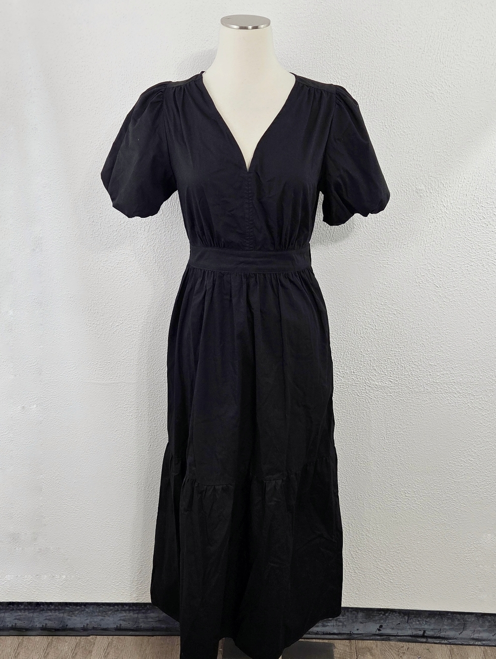 French connection puff sleeve maxi dress black poplin cotton women's Size XS - Picture 2 of 7